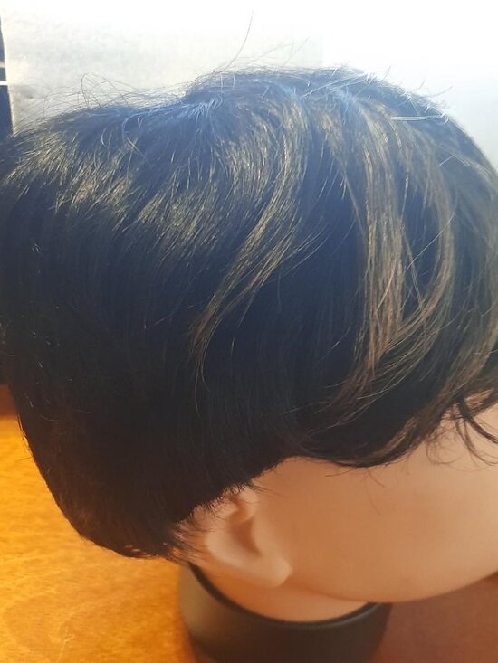 NEW ! Women Short Curly Wig Straight Black With Front Blonde Highlight main image 4